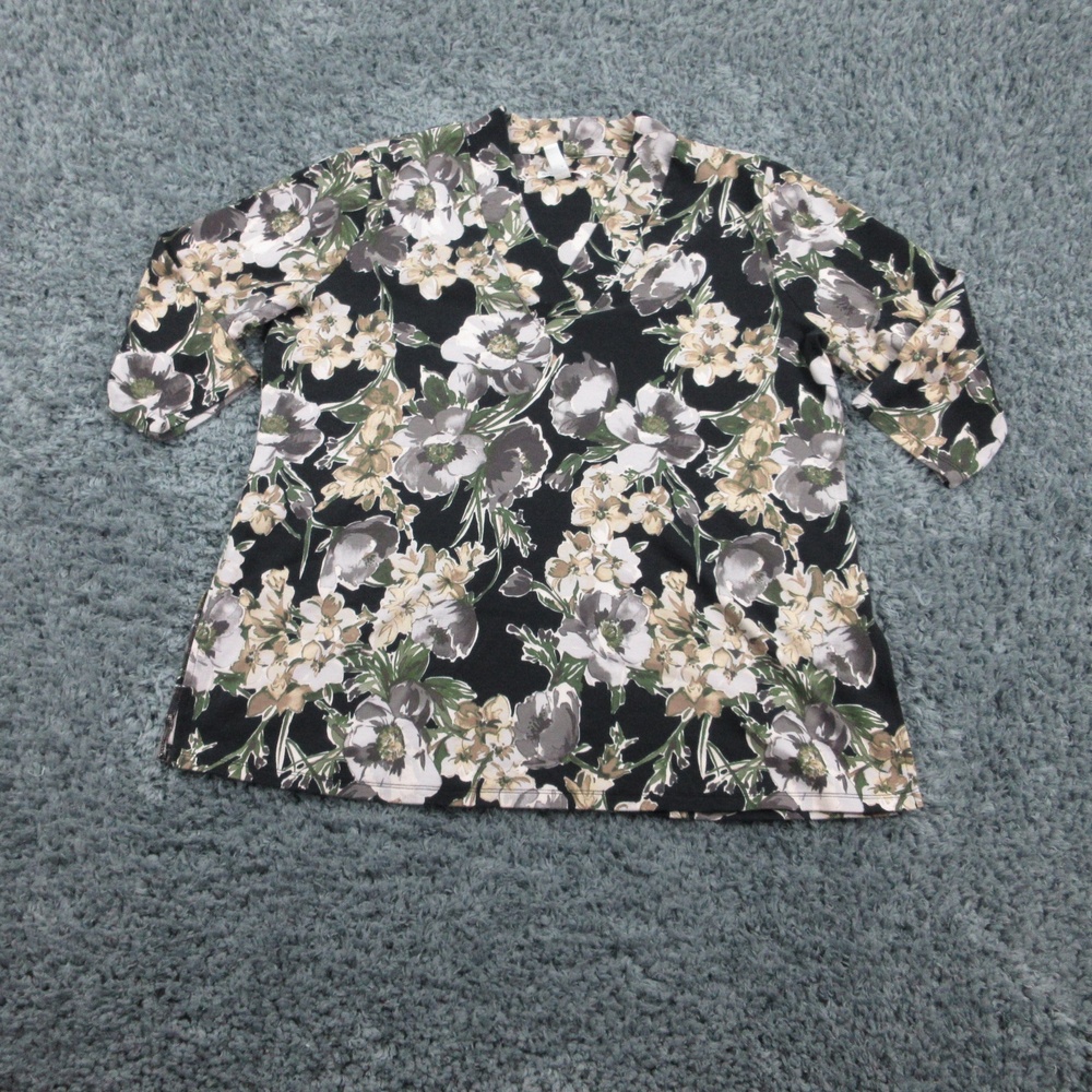 Isaac Mizrahi Live Shirt Womens XLP Black Beige Floral Print 3/4 Sleeve Cotton
